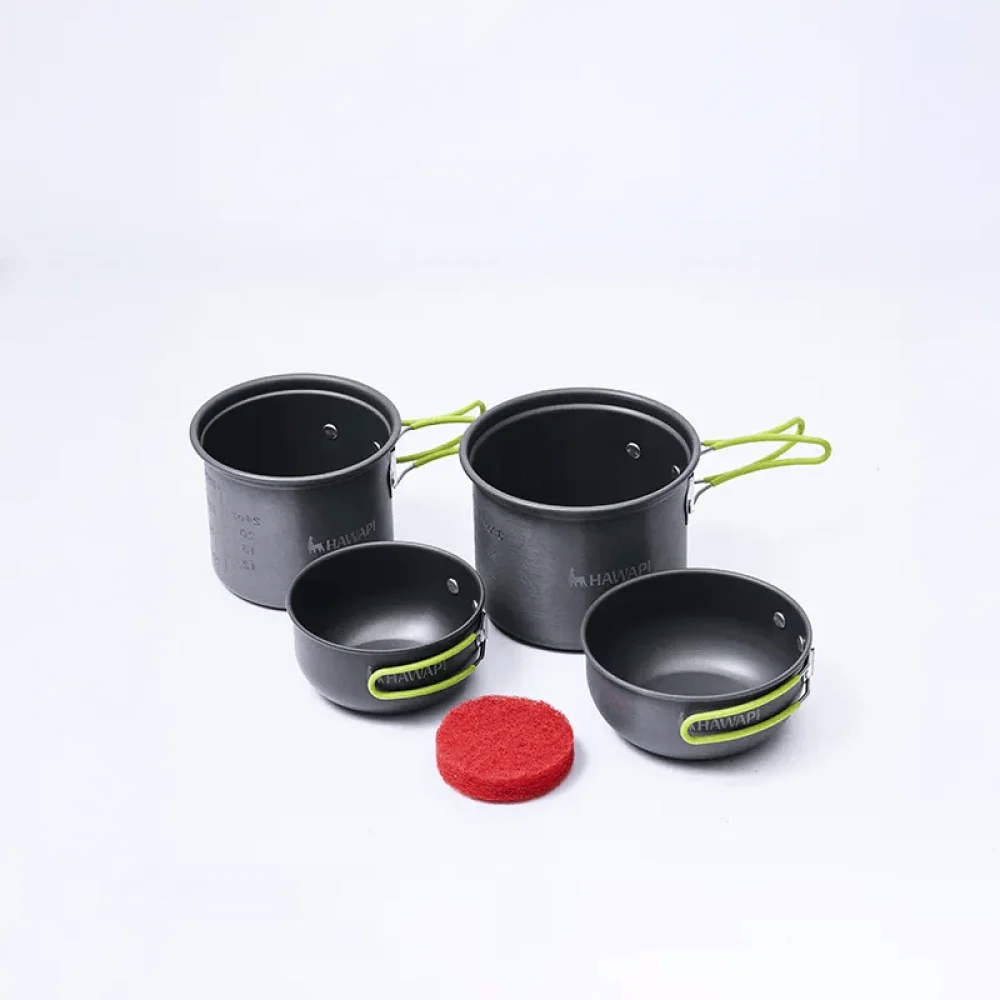 Conjunto de Panelas Camping 4 Peç Ultraleve Verde Limão Hawapi - Verde Limão - Imagem 1