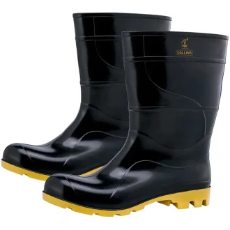 Bota Pvc Preta E Amarela Cano Médio Sem Forro Collins - Preto E Amarelo