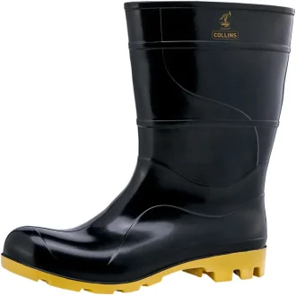 Bota Pvc Preta E Amarela Cano Médio Sem Forro Collins - Preto E Amarelo