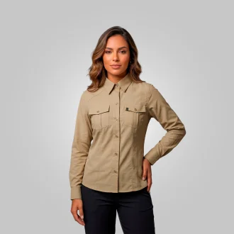Camisa De Pesca Manga Longa Feminina Caqui Acampar
