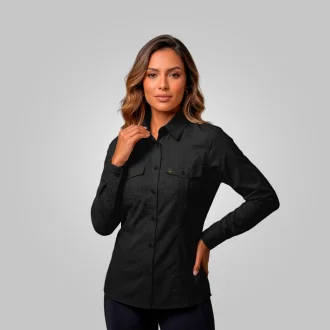 Camisa Pesca Manga Longa Feminino Preto Acampar