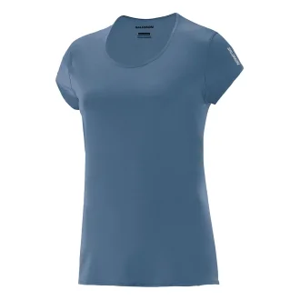 Camiseta Hybrid Manga Curta Feminina Salomon - Térmica, Leve E Com Proteção Uv 50 - Azul