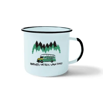 Caneca De Aco Esmaltada Happiness Only Shared Branca Nos Alpes