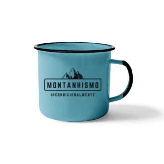 Caneca De Aço Esmaltada Acampamento Nos Alpes - Azul Claro