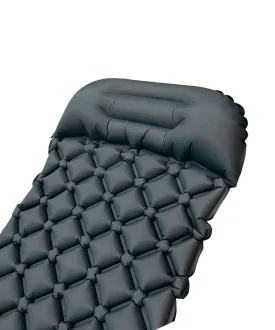 Colchonete Inflável Kala Com Travesseiro Embutido Cinza - Leve, Compacto E Confortável - Cinza