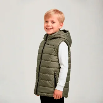 Colete Puffer Chile Hooded Infantil Verde Oliva Acampar