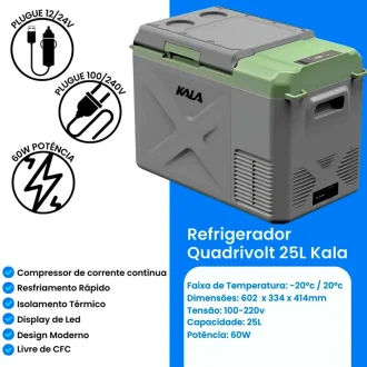 Geladeira Refrigerador Portátil Quadrivolt Digital 25L Kala