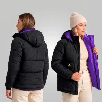 Jaqueta Polar Dupla Face Roxo E Preto Acampar