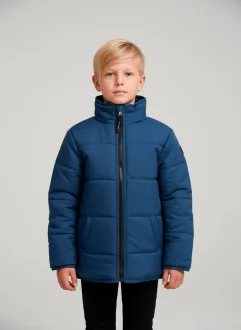 Jaqueta Puffer Infantil Preto Azul Acampar - Preto E Azul