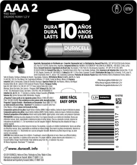 Pilha Palito Aaa Com 2 Unidades Recarregável Duracell