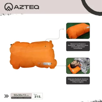 Travesseiro Auto Inflável Looper Compacto E Confortável Azteq - Laranja
