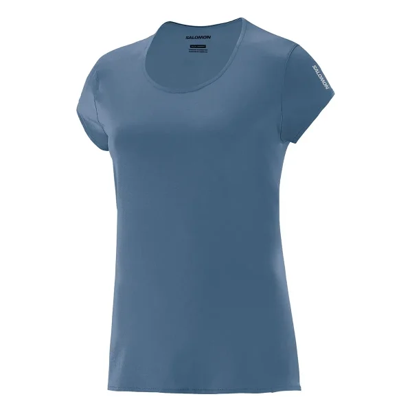 Camiseta Hybrid Manga Curta Feminina Salomon - Térmica, Leve e com Proteção Uv 50 - Azul - Imagem 2