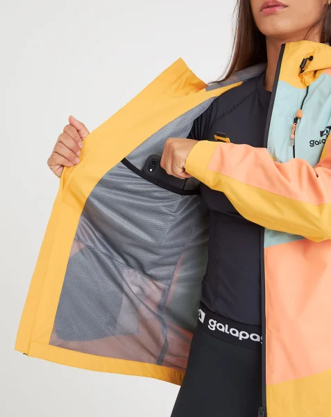 Jaqueta Impermeável Feminina Darwin Evolution Galapagos - Azul, Salmão e Amarelo - Imagem 3