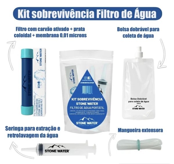 Kit Sobrevivencia Filtro de Agua Portatil Stone Water - Imagem 2