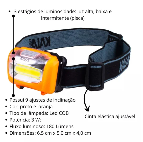 Lanterna de Cabeça Led Cob 180Lm Kala - Imagem 7