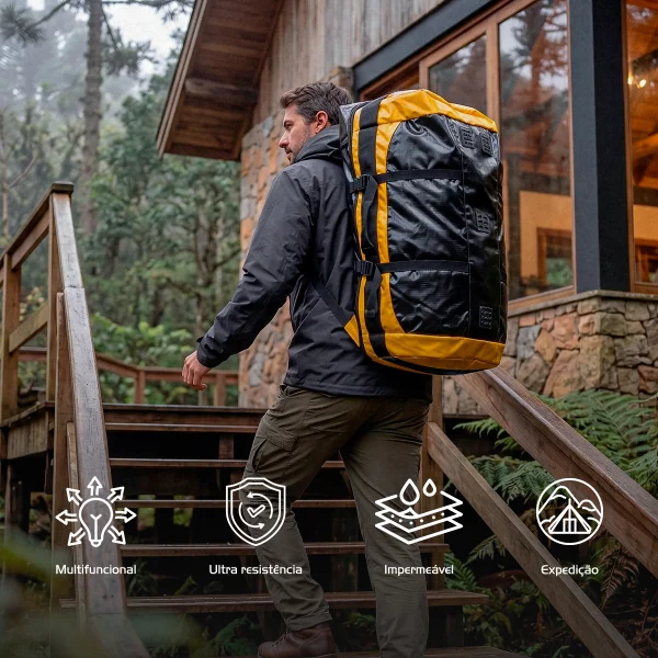 Mochila de Mão Duffle Bag 120L Impermeável Preta Acampar - Imagem 3