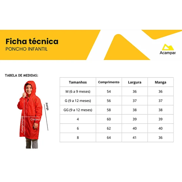Poncho Capa de Chuva Infantil Vermelho Acampar - Imagem 4